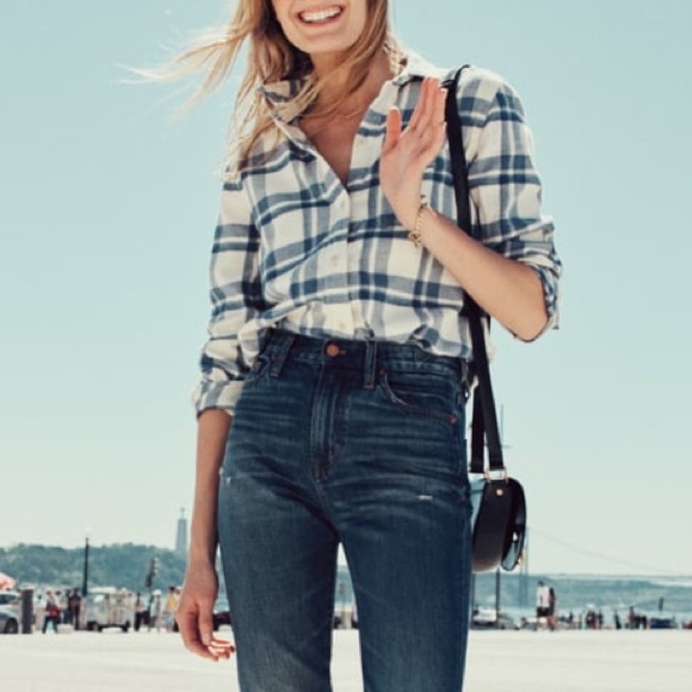 Vintage Perry Ellis Cotton Plaid Button Down Shirt